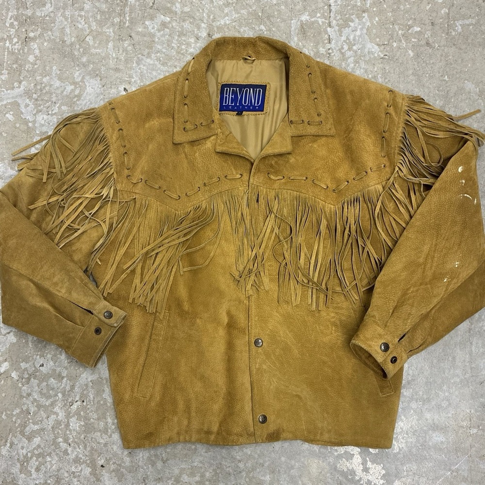 Beyond Leather Western Jacket Mens XL Brown Tan Suede Cowboy Fringe